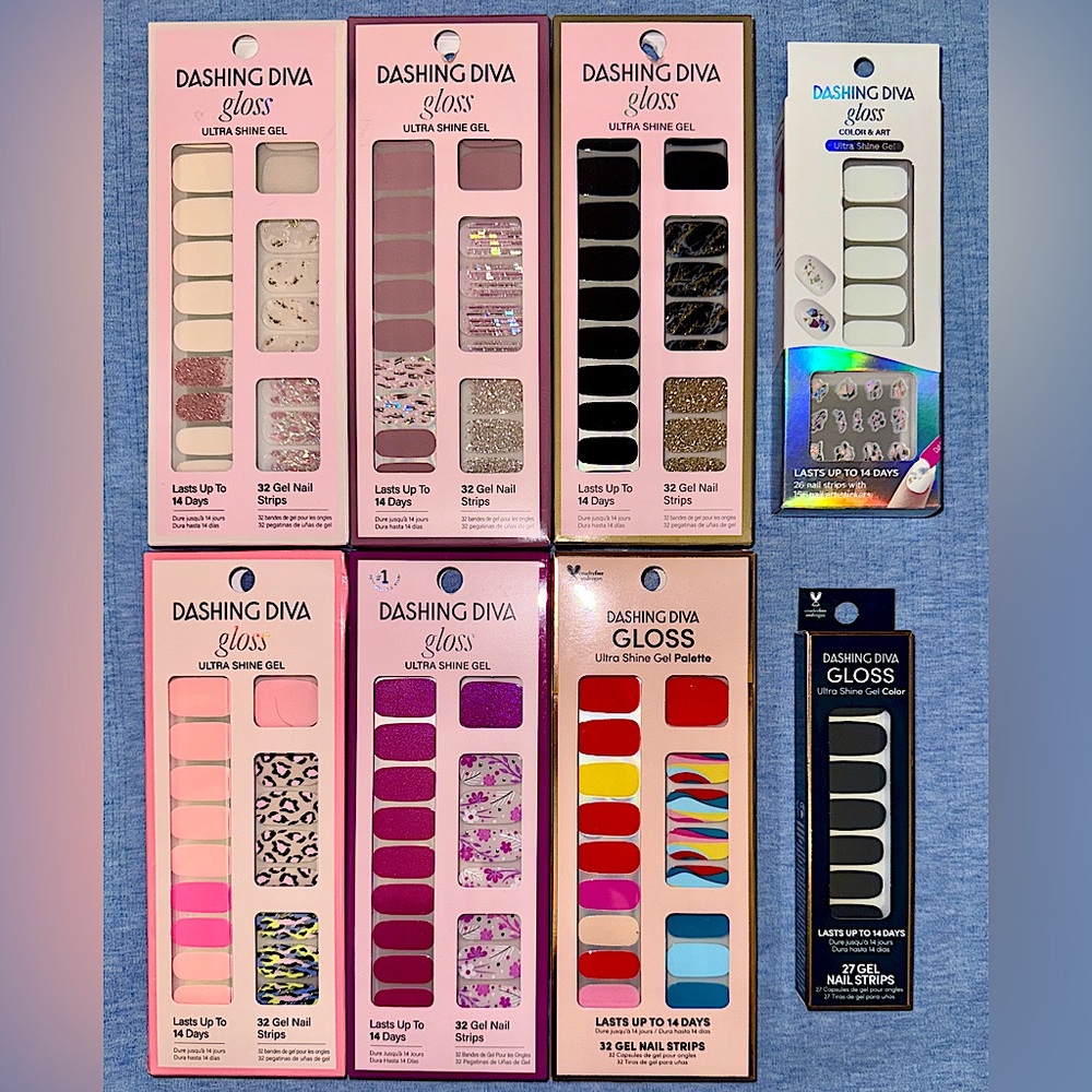 🆕 Dashing Diva Lot Bundle Gloss Gel Nail Strips Wraps 8 Packs